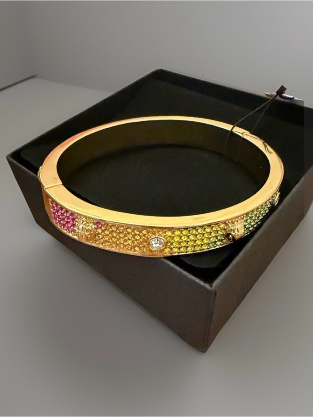Kurt Geiger Gold-tone Signature Rainbow Crystal Pavé Bangle NWT - Picture 6 of 7